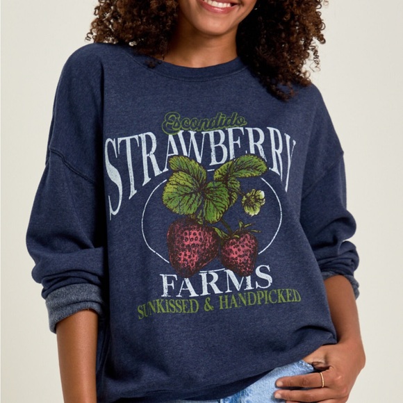 Altar'd State Sweaters - Altar’d State Navy Strawberry Farms Graphic Sweatshirt